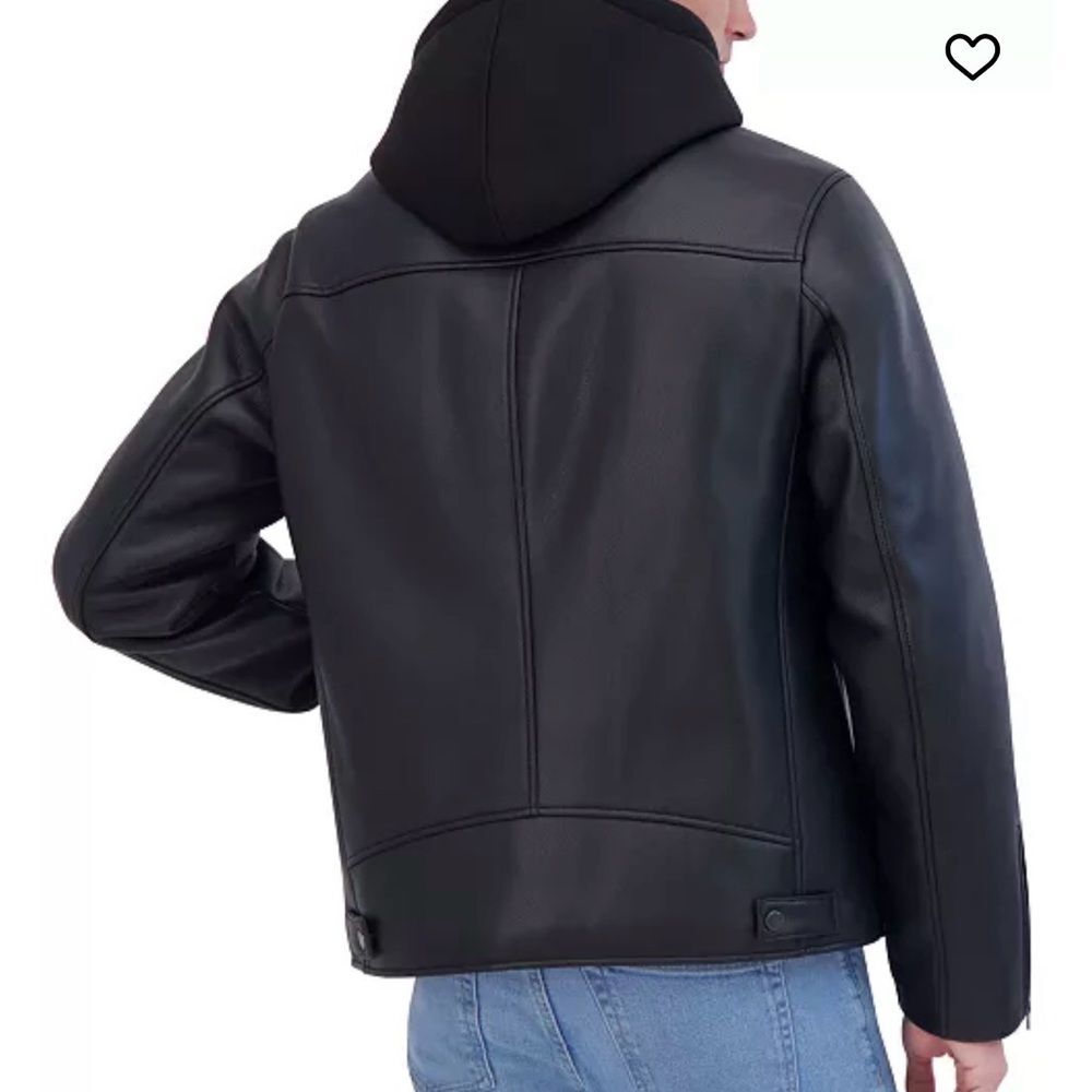 NWT Hudson Black Leather Bomber Jacket with Removable Hood